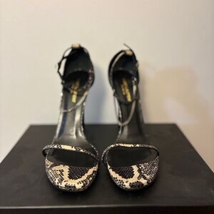 Saint Laurent Black and Cream Snakeskin Heels